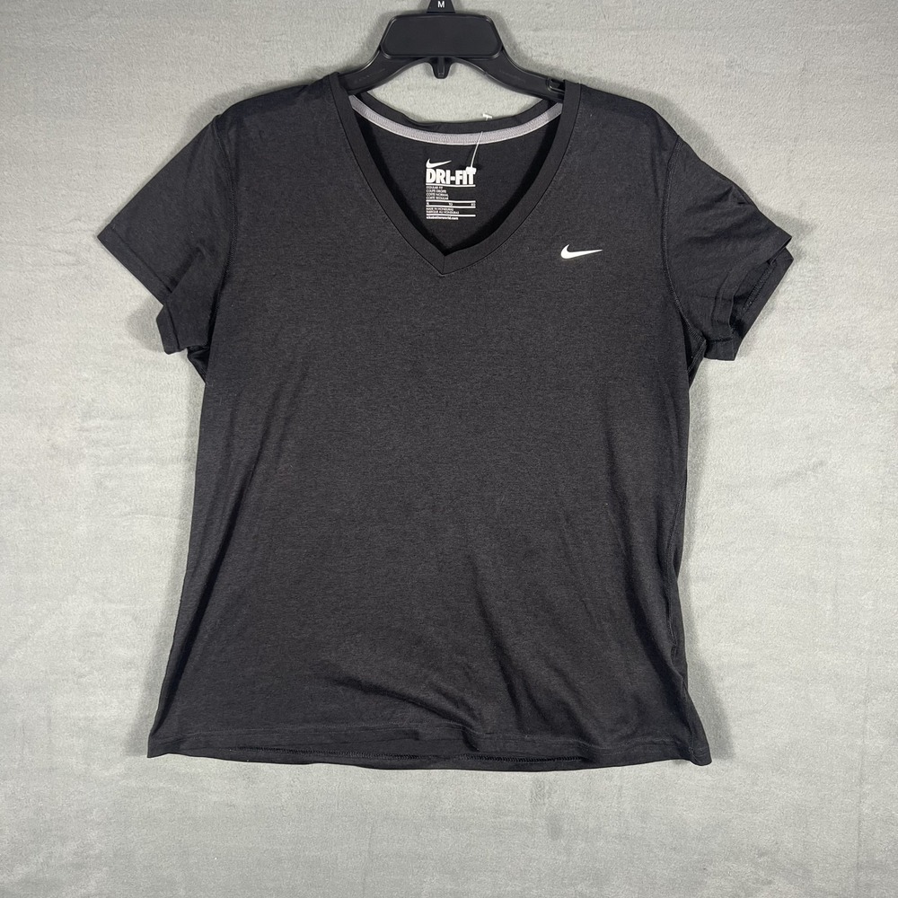 Nike Dri-FIT Women's XL Black V-Neck Short Sleeve Activewear Top T-Shirt